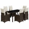 vidaXL 7 pcs conjunto bistr&ocirc; de jardim c/ almofad&otilde;es vime PE castanho