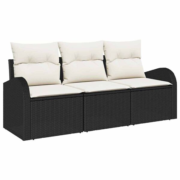 vidaXL Conjunto de Sof&aacute; de Jardim 3 pcs Preto Rattan Sint&eacute;tico