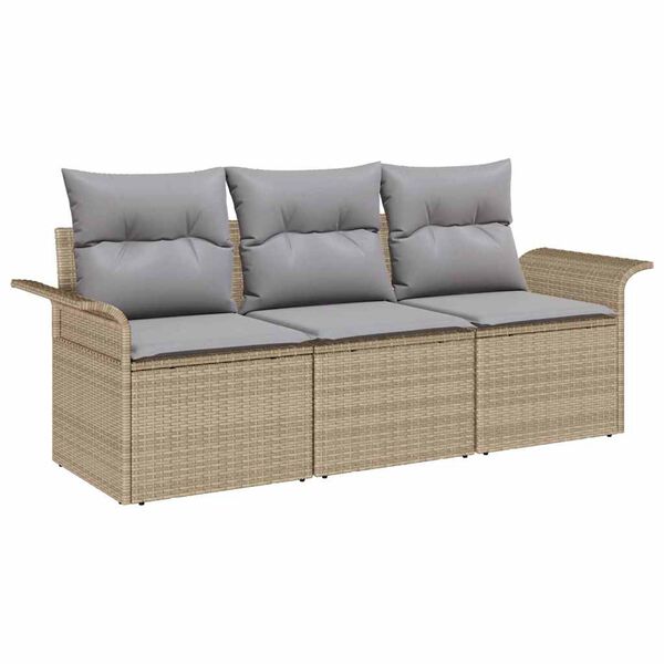 vidaXL Conjunto de Sof&aacute; de Jardim 3 pcs Bege Rattan Sint&eacute;tico