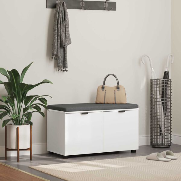 vidaXL Banco de Hall com almofada com porta Branco 80 x 46 x 46 cm