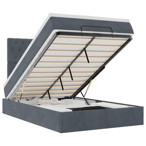 vidaXL Estrutura de cama otomana com colch&otilde;es cinza escuro veludo