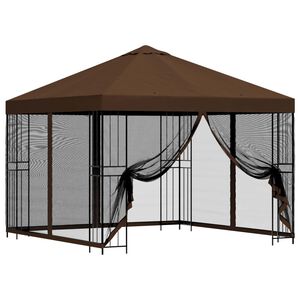 vidaXL Gazebo de Jardim com Laterais 3 x 3 m Castanho Poli&eacute;ster e A&ccedil;o
