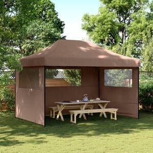 vidaXL Tenda p/ festas pop-up dobr&aacute;vel com 3 paredes laterais castanho