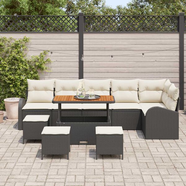 vidaXL Conjunto de Sof&aacute; de Jardim com almofada 10 pcs Preto e Creme