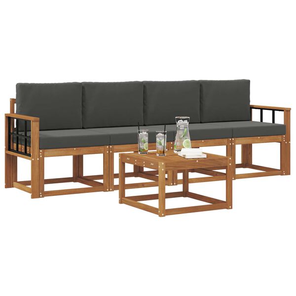 vidaXL Conjunto de Sof&aacute;s para Exterior 5 pcs Natural e Antracite