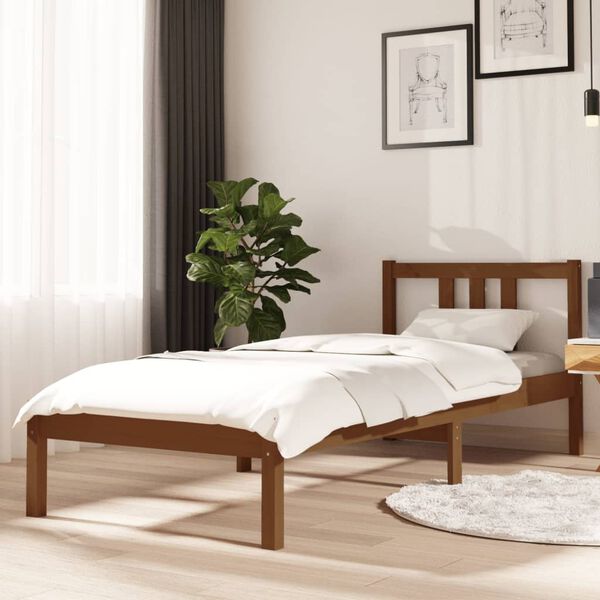 vidaXL Estrutura cama pequena solteiro 75x190 cm madeira castanho mel