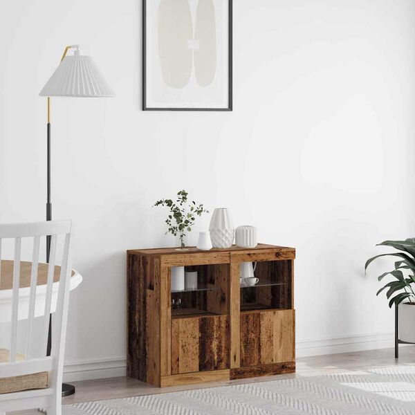 vidaXL Aparador LED 2 pcs Madeira antiga 41 x 37 x 67 cm