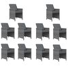 vidaXL 11 pcs conjunto jantar p/ jardim c/ almofadões vime PE cinzento