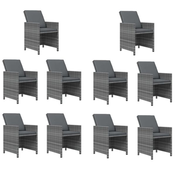 vidaXL 11 pcs conjunto jantar p/ jardim c/ almofadões vime PE cinzento
