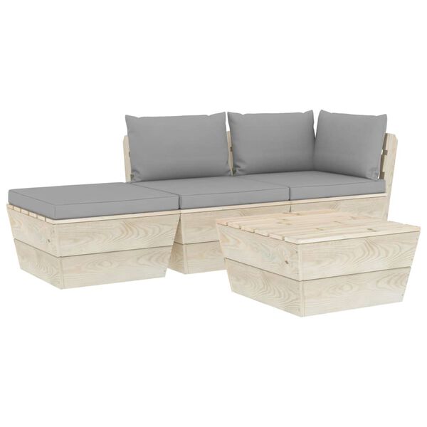 vidaXL 4 pcs conjunto lounge de paletes + almofad&otilde;es madeira de abeto