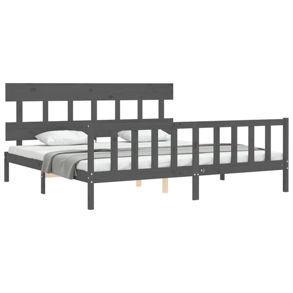 vidaXL Estrutura de cama com cabeceira 200x200 cm madeira maci&ccedil;a cinza