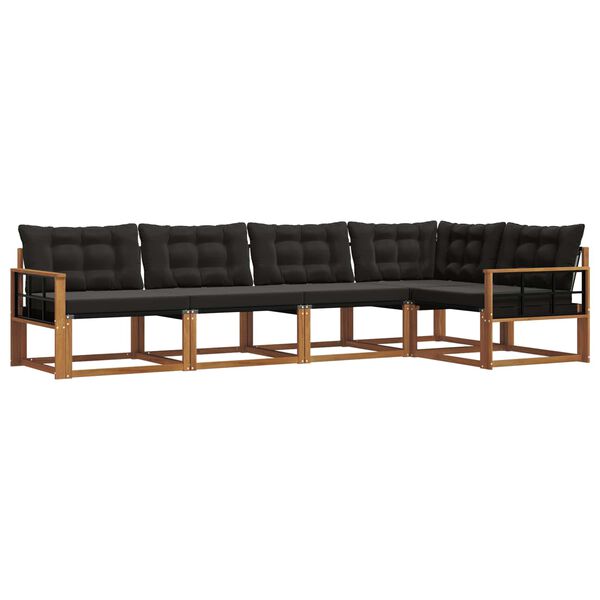 vidaXL Conjunto de Sof&aacute;s para Exterior 5 pcs Natural e Preto