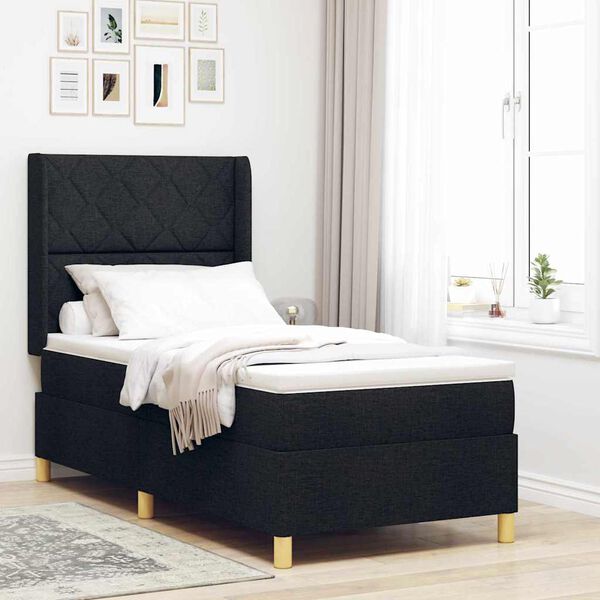 vidaXL Cama Box Spring com colch&atilde;o Preto 90 x 200 cm tecido