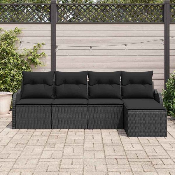 vidaXL Conjunto de Sof&aacute; de Jardim 5 pcs Preto vime PE