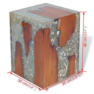 vidaXL Banco em madeira de teca maciça e resina 30x30x40 cm