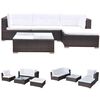 vidaXL 5 pcs conjunto lounge jardim c/ almofad&otilde;es vime PE castanho