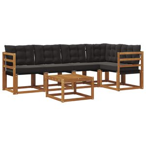 vidaXL Conjunto de Sof&aacute;s para Exterior 6 unid. Natural e Preto
