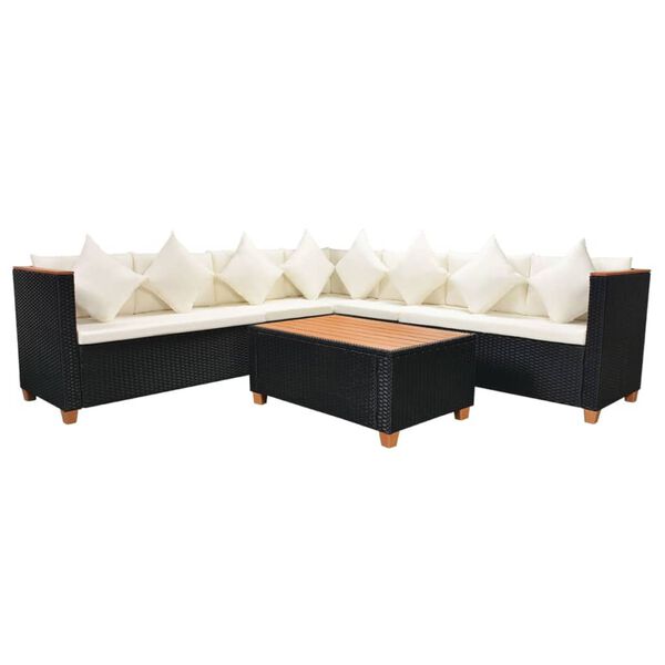 vidaXL 5 pcs conjunto lounge de jardim c/ almofadões vime PE preto