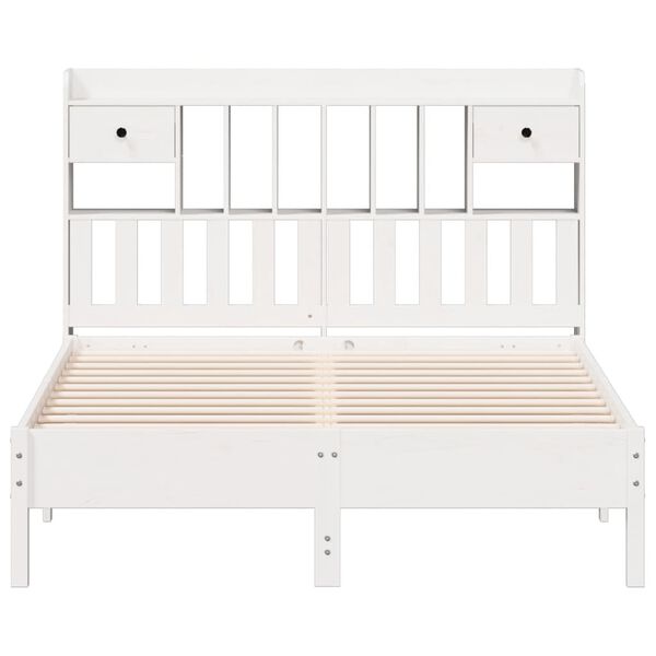 vidaXL Cama com estante sem colch&atilde;o 160x200 cm pinho maci&ccedil;o branco