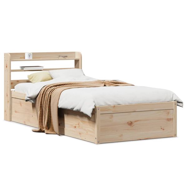 vidaXL Estrutura de cama com cabeceira 90x190 cm pinho maci&ccedil;o
