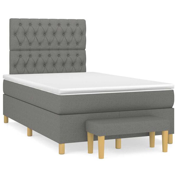vidaXL Cama boxspring com colch&atilde;o 120x190 cm tecido cinzento-escuro