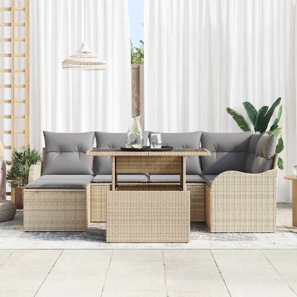 vidaXL Conjunto de Sof&aacute; de Jardim 7 pcs Bege Rattan Sint&eacute;tico