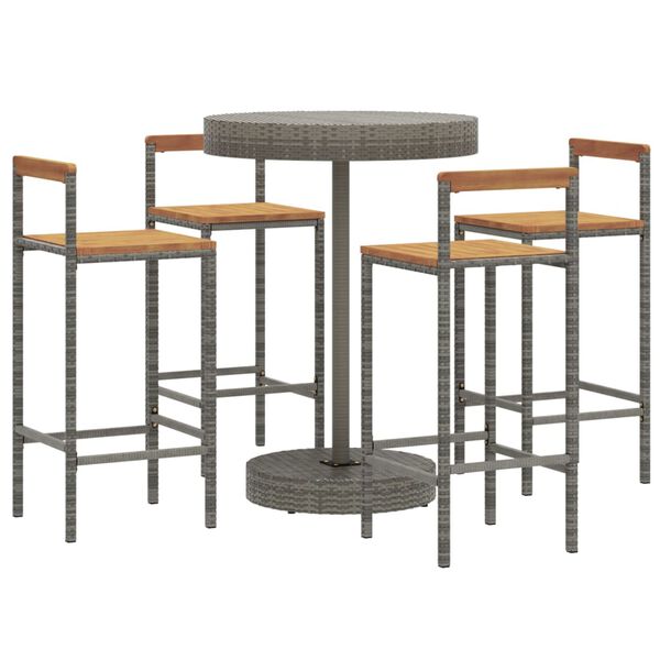 vidaXL 5 pcs conjunto de bar p/ jardim vime PE/acácia maciça cinzento