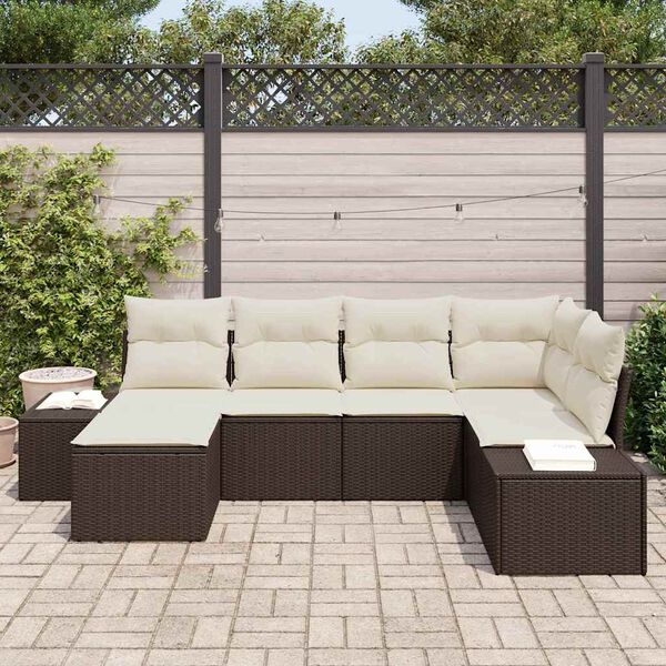 vidaXL Conjunto de Sofá de Jardim 6 pcs Marrom e Creme vime PE