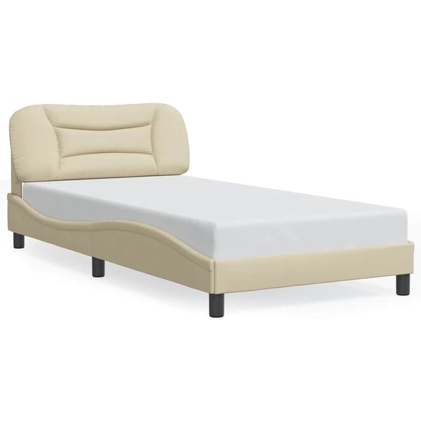 vidaXL Estrutura de cama sem colch&atilde;o Hvar 100x200 cm tecido cor creme