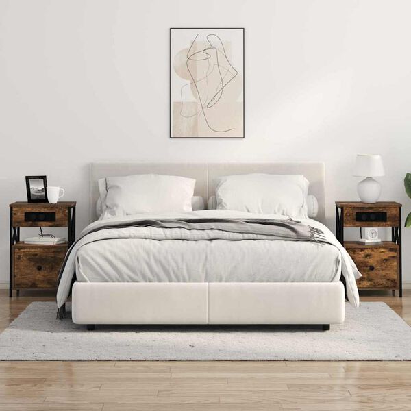 vidaXL Arm&aacute;rio de Cabeceira Carvalho Defumado 40 x 31 x 60 cm