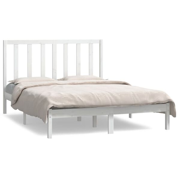 vidaXL Cama sem colch&atilde;o 135x190 cm madeira de pinho maci&ccedil;a branco