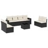 vidaXL 9 pcs conjunto de sof&aacute;s p/ jardim c/ almofad&otilde;es vime PE preto