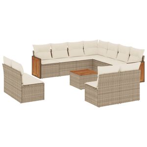 vidaXL 12 pcs conjunto de sof&aacute;s p/ jardim com almofad&otilde;es vime PE bege