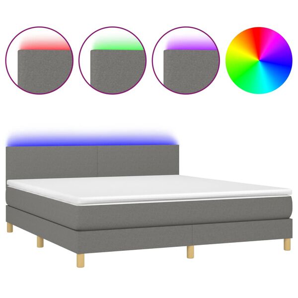 vidaXL Cama box spring c/ colch&atilde;o e LED 160x200 cm tecido cinza-escuro