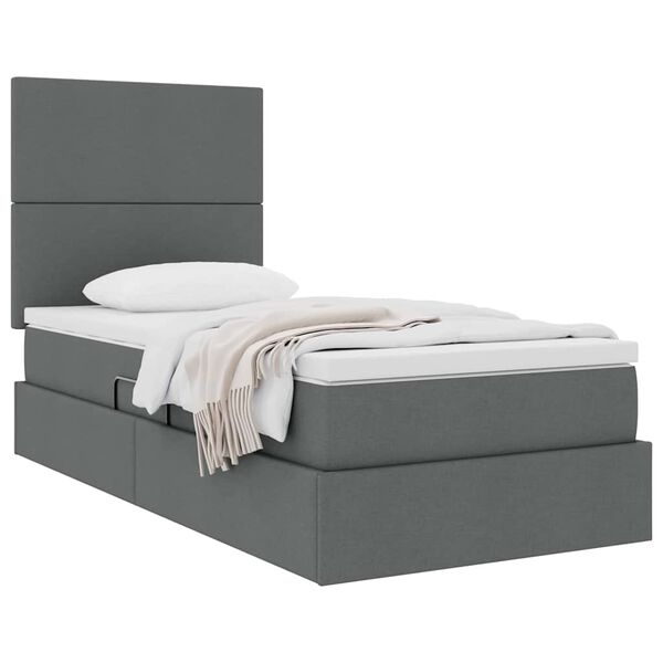 vidaXL Cama com arruma&ccedil;&atilde;o e colch&atilde;o Cinza Escuro 90 x 190 cm Poli&eacute;ster
