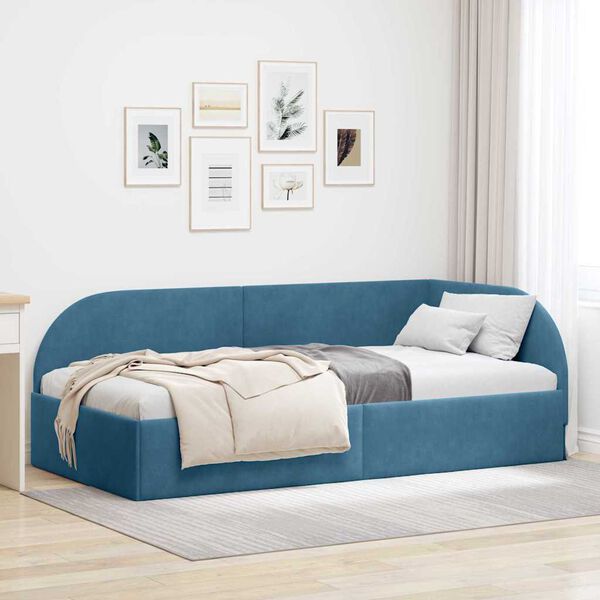 vidaXL Estrutura de Cama de Canto Azul 90 cm x 200 cm tecido