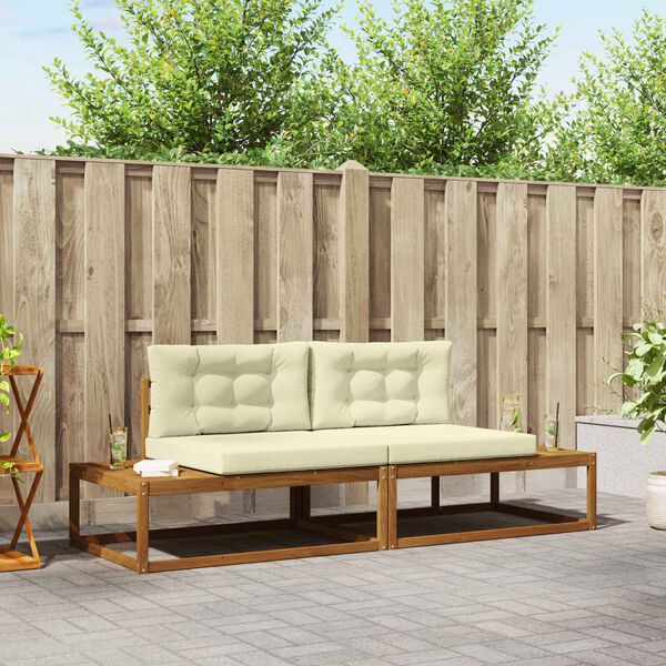 vidaXL Conjunto de Sof&aacute;s para Exterior 2 Pe&ccedil;a Natural e Creme