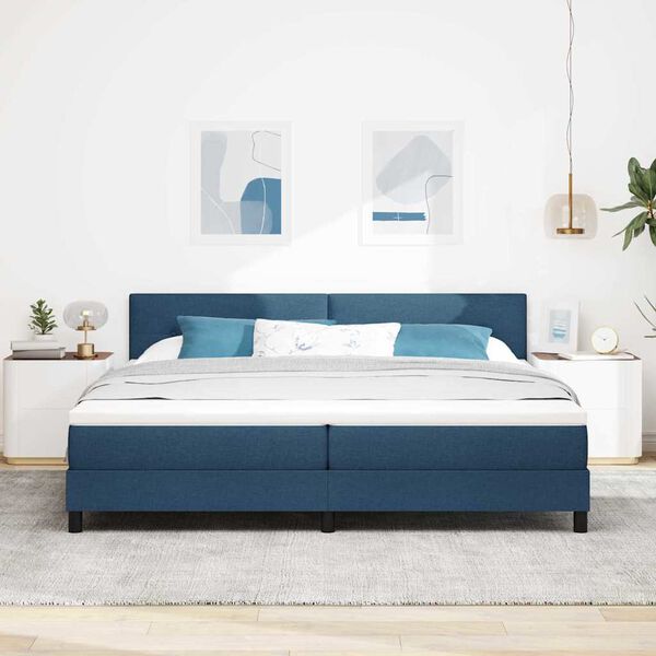 vidaXL Cama Box com colch&atilde;o com led Azul 200 x 200 cm tecido