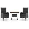 vidaXL 3 pcs conjunto de jantar jardim vime PE e ac&aacute;cia maci&ccedil;a preto