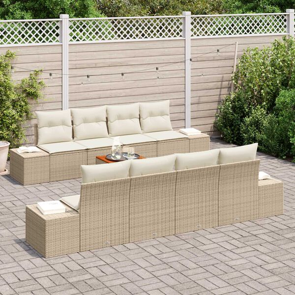 vidaXL Conjunto de Sof&aacute; de Jardim 9 pcs Bege e Creme vime PE