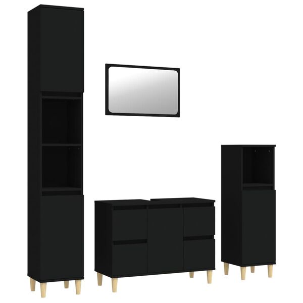 vidaXL 4 pcs conjunto m&oacute;veis casa de banho derivados de madeira preto