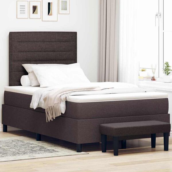 vidaXL Cama Box com colch&atilde;o Marrom Escuro 120 x 190 cm tecido