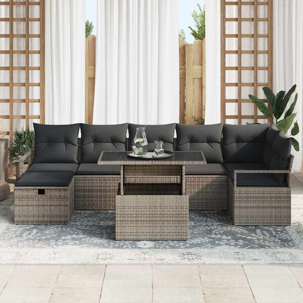 vidaXL Conjunto de Sof&aacute; de Jardim 8 pcs Cinzeto Rattan Sint&eacute;tico