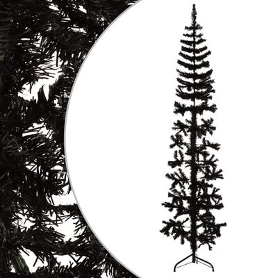 vidaXL Meia árvore de Natal fina com suporte 210 cm preto