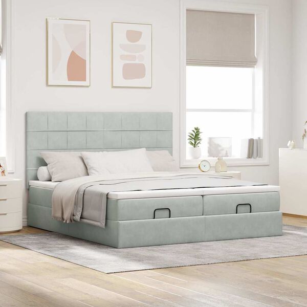 vidaXL Estrutura cama otomana colchões 160x200cm veludo cinzento claro