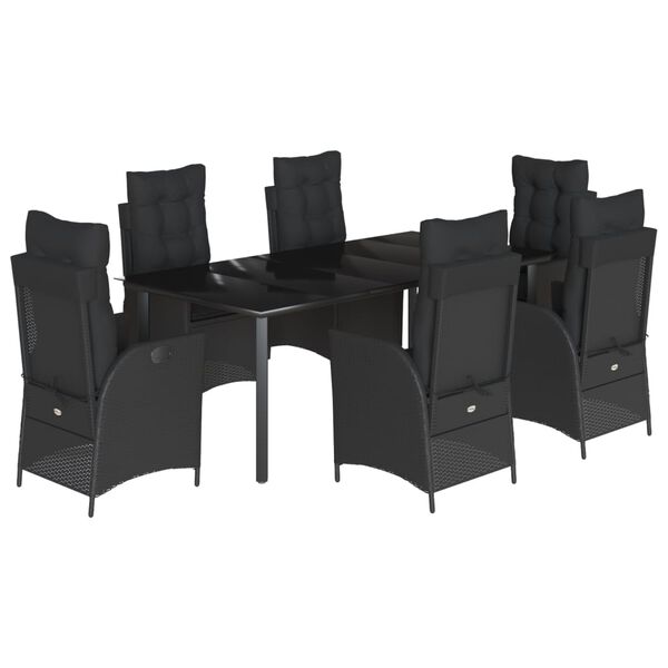 vidaXL 7 pcs conjunto de jantar p/ jardim c/ almofad&otilde;es vime PE preto