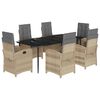 vidaXL 7 pcs conj. jantar jardim c/ almofad&otilde;es vime PE bege misturado