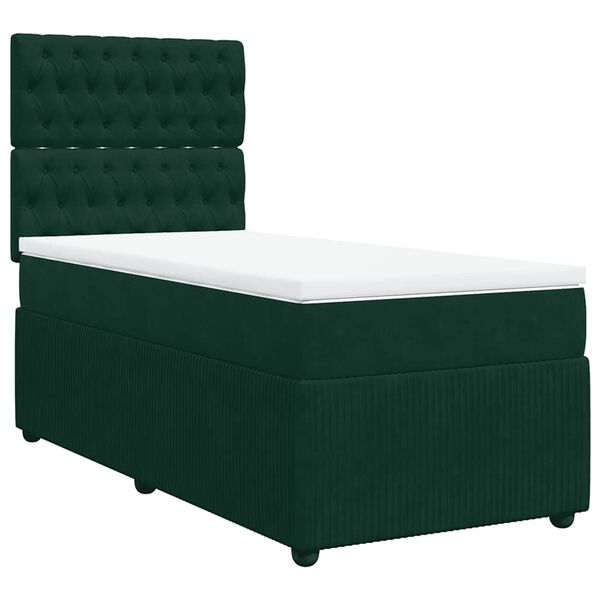 vidaXL Cama com molas/colch&atilde;o 100x200 cm veludo verde-escuro