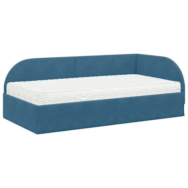 vidaXL Estrutura de Cama de Canto com Colch&atilde;o Manual 2 pcs Azul Veludo