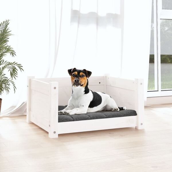 vidaXL Cama para cães branca 55,5x45,5x28 cm madeira de pinho maciça
